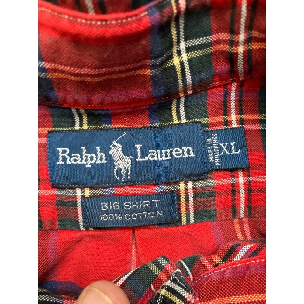 Ralph Lauren Big Shirt Mens‎ XL Red Plaid Cotton Collared Button Down Pony Logo